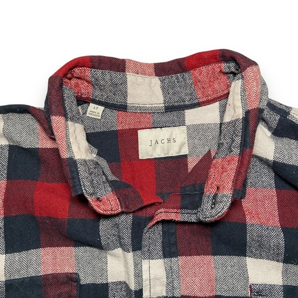 Jachs Plaid Button Up Flannel Shirt Long Sleeve 100% Cotton Casual Red Large - Picture 3 of 5